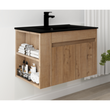 30 Inch Bathroom Vanity With Black Ceramic Basin and Adjust Open Shelf - £473.54 GBP