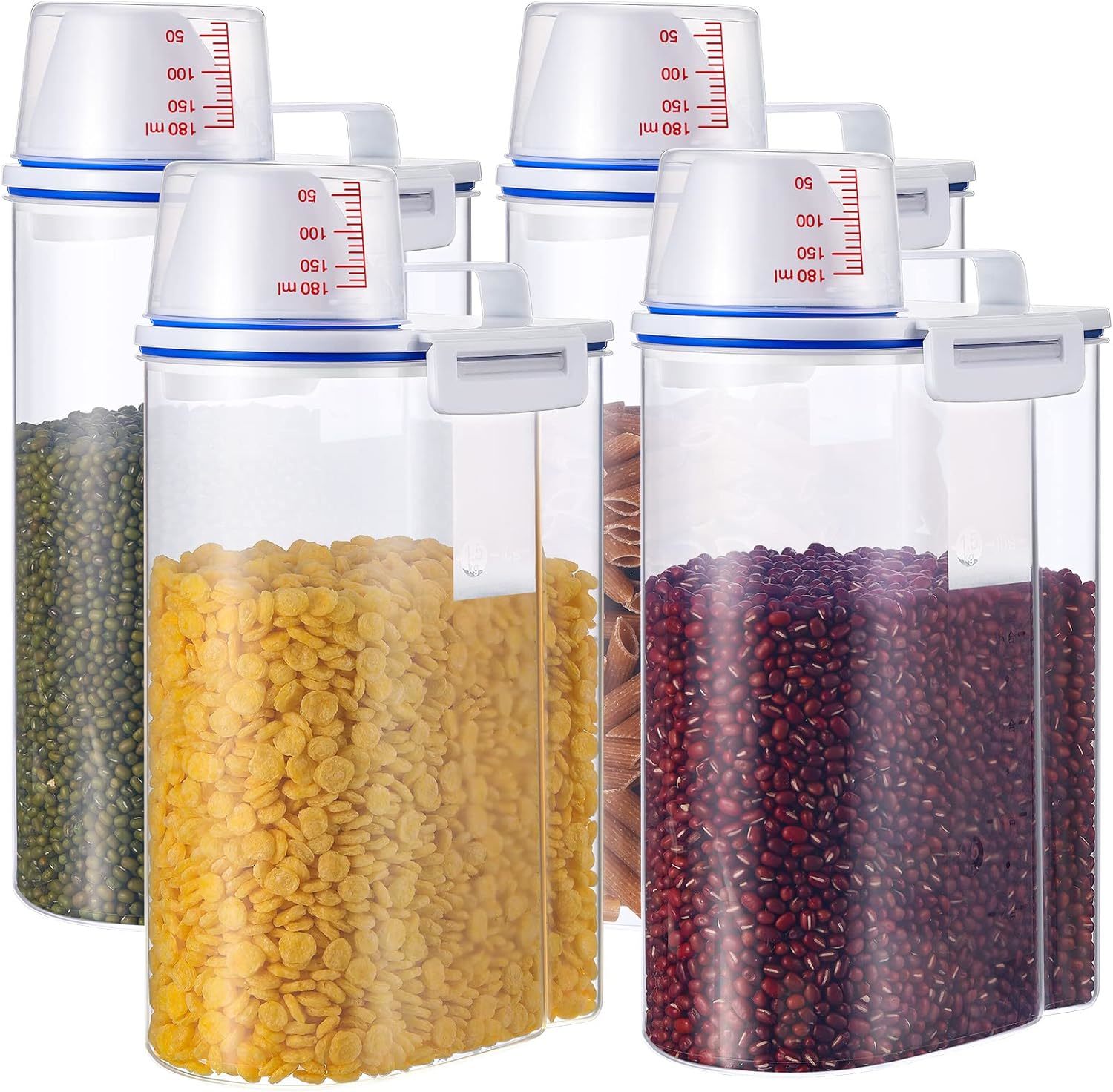 Rice Storage Bin 4 Pcs Cereal Containers Dispenser With Measuring Cup, 2... - $40.93