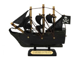 Wooden Caribbean Pirate Ship Model 4&quot;&quot; - $14.99
