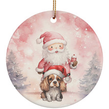 Funny Cavalier King Dog Santa Pink Winter Ornament Ceramic Christmas Gift Decor - £11.83 GBP
