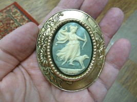 (cm22-23) Diana bow hunting with dog gray + ivory oval CAMEO Pin Pendant Jewelry - $35.52