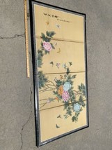 Vtg  Japanese Style Byobu Signed Hand Painted Flowers 4-Panel Folding Sc... - $668.25