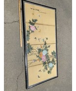 Vtg  Japanese Style Byobu Signed Hand Painted Flowers 4-Panel Folding Sc... - £521.94 GBP
