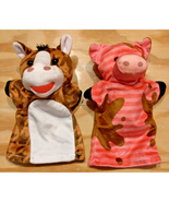 Lot of 2 Animal Hand Puppets Pink Pig &amp; Horse Preschool Toddler Cloth Pu... - $8.86