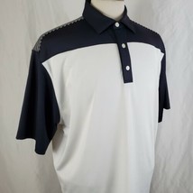 FootJoy Three Button Golf Polo Shirt Large Polyester Blend Navy Blue White - £21.98 GBP