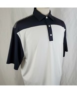 FootJoy Three Button Golf Polo Shirt Large Polyester Blend Navy Blue White - £22.34 GBP