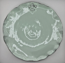 Set of 2 Abigails Fleur De Lis Glazed Pottery Charger Plate  11 3/4&quot;  Pale Green - £25.82 GBP