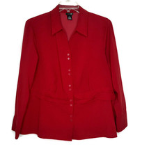 East 5th Womens Size 2X Blouse Button Front Long Sleeve Red Polka Dot Business - £10.98 GBP