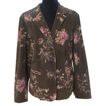 J Jill Brown Pink Brushed Velvet Floral Blazer Jacket Size Medium - $37.99