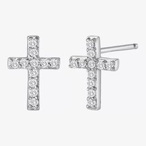 1/10CT Naturel Diamant Mini Croix Clou Earrings IN 14K Plaqué or Blanc Argent - £144.78 GBP