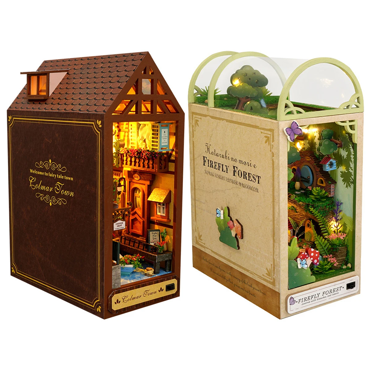 DIY Book Nook Kit 3D Wooden Puzzle Firefly Forest Bookend Decor with Furniture - £35.49 GBP+
