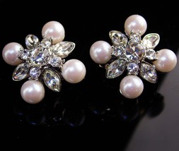Vintage Statement jewelry - Monet Rhinestones earrings - silver wedding set - £66.84 GBP