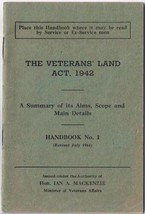 Veterans Land Act Canada Revised 1942 Handbook No 1 Rev 1944 - $7.34