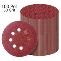 100Pcs 60 Grit 5In Sanding Discs Hook Loop 8-Hole Sandpaper Orbital Sand... - $36.09