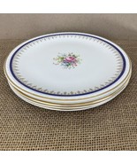 Taylor Smith Taylor USA 238-2 Rose Bouquet Blue Rim Dinner Plates (4) - £30.86 GBP