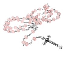 Nazareth Store Light Pink Crystal Beads Rosary Catholic Holy - £32.43 GBP