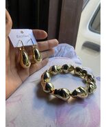 Golden Chunky Bead Stretchy Bracelet with Drop Hoop Earrings Set - $29.00