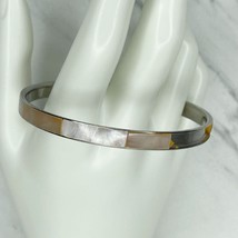 Silver Tone Pink Mother of Pearl Shell Inlay Bangle Bracelet - £5.53 GBP