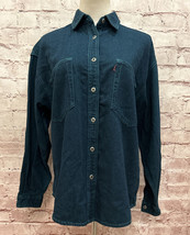 Vintage Levis Work Shirt Women’s M Red Tab Metal Button Up Denim Blue Green Teal - £39.26 GBP