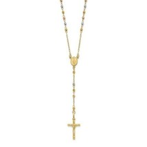 14K Tri-color Gold Polished Faceted Beads 24 inch Rosary Virgin Mary Rosario - £688.07 GBP