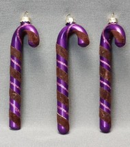 Vintage Rauch Purple Mercury Glass Flocked Candy Cane Christmas Ornaments Set 3 - £19.72 GBP