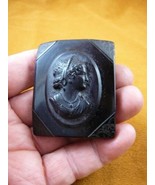 (c1551) Woman in tiara black Bakelite mourning cameo pin jewelry brooch ... - $163.55 CAD