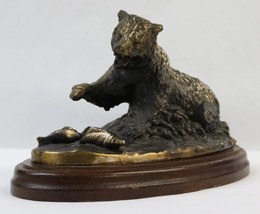 Vintage Gallery Originals Bronze Grizzly Bear Sculpture Fishing Signed O&#39;Brien - £19.58 GBP