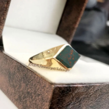 Natural Bloodstone Ring Gold Bloodstone Unisex Ring Signet Ring Sterling Silver - £56.08 GBP