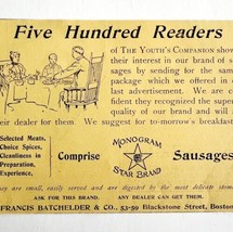 Monogram Star Brand Sausages 1894 Advertisement Victorian Batchelder ADBN1h - £13.94 GBP