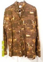 Columbia Sportswear Co. Men&#39;s Medium Shirt Brown Wildlife Pattern Mule Deer Elk  - £8.75 GBP