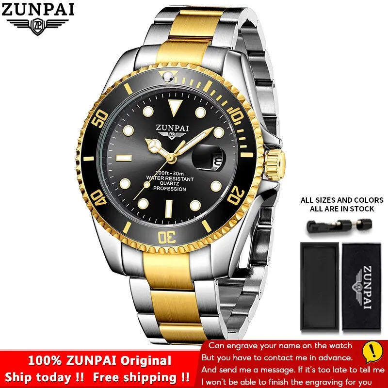100%Original ZUNPAI Watch for Men Waterproof Sports Stainless Steel Divi... - £46.35 GBP