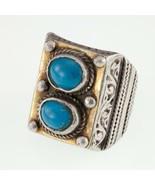 Silver and Brass Afghan Vintage Turquoise Cabochon Ring Size 10.5 - $2,688.44 CAD