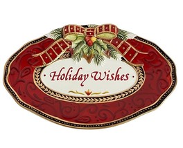 Fitz Floyd Damask Holiday Wishes Plate Snack Serving Hand Crafted 10&quot; x 6.5&quot; - £11.84 GBP