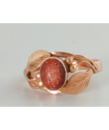 Gold Ring 14 ct 585 Rose Gold Natural stone Aventurine Gold Sand - $435.76 CAD