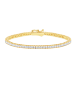 Authentic Crislu Small Princess Cut CZ Tennis Bracelet in Yellow Gold (4... - £177.09 GBP