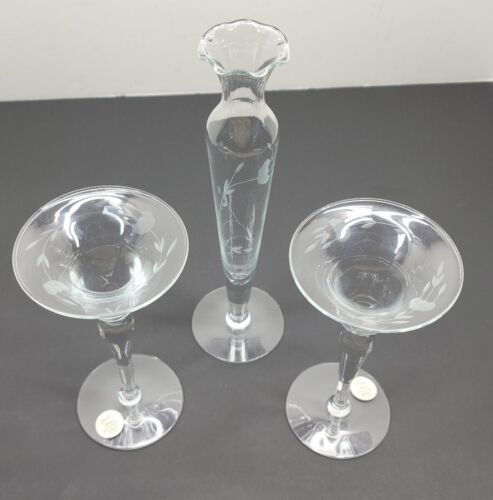 Vtg Princess House Heritage Crystal Glass Candlestick Holders 322 & Tall Vase - £19.02 GBP
