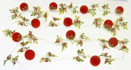 Vintage Christmas Garland Flocked Balls, Plastic Holly &amp; Chain 160&quot; Long - £19.93 GBP