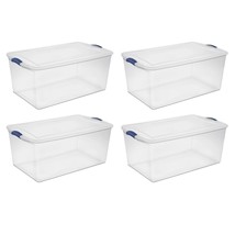 Large Storage Container Set 4-Pack 105 Qt. Latch Box Plastic Totes Latching Lids - £59.03 GBP