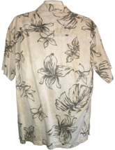 Panama Jack Men&#39;s Beige M Button Collar Shirt Floral Short Sleeves Beach Ramie - £15.66 GBP