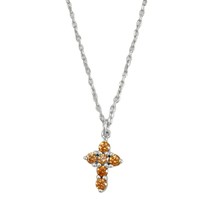 14K White Gold Plated Silver Round Citrine Tiny Cross Pendant Women Gift Xmas - $42.99