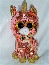 TY Flippables &quot;SUNSET&quot; Unicorn Pink gold Sequins 7&quot; Beanie Boos eyes Plu... - £11.65 GBP