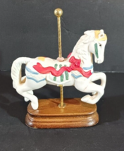 Vintage CAROUSEL HORSE Porcelain Ceramic ADJUSTABLE HEIGHT Red Ribbon 19... - $17.81