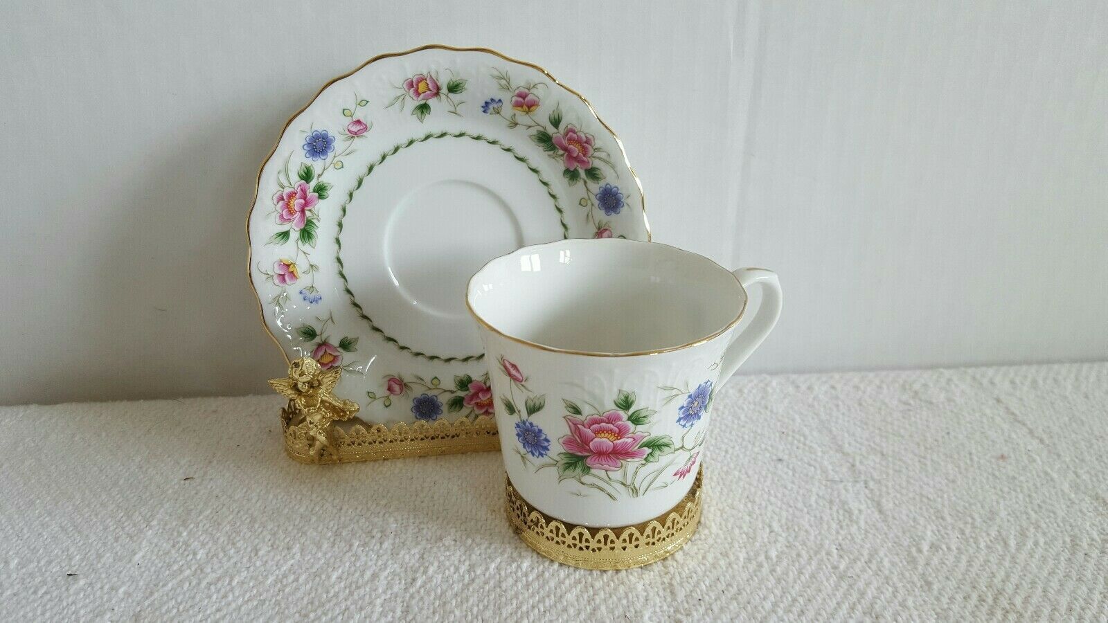 Primary image for Gorgeous Set of Fine China Tea Cup and Saucer Andrea by Sadek Spring Night EUC