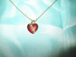 Vintage ROYAL  small red heart with crystal  on 22&quot; gold color chain - £11.94 GBP