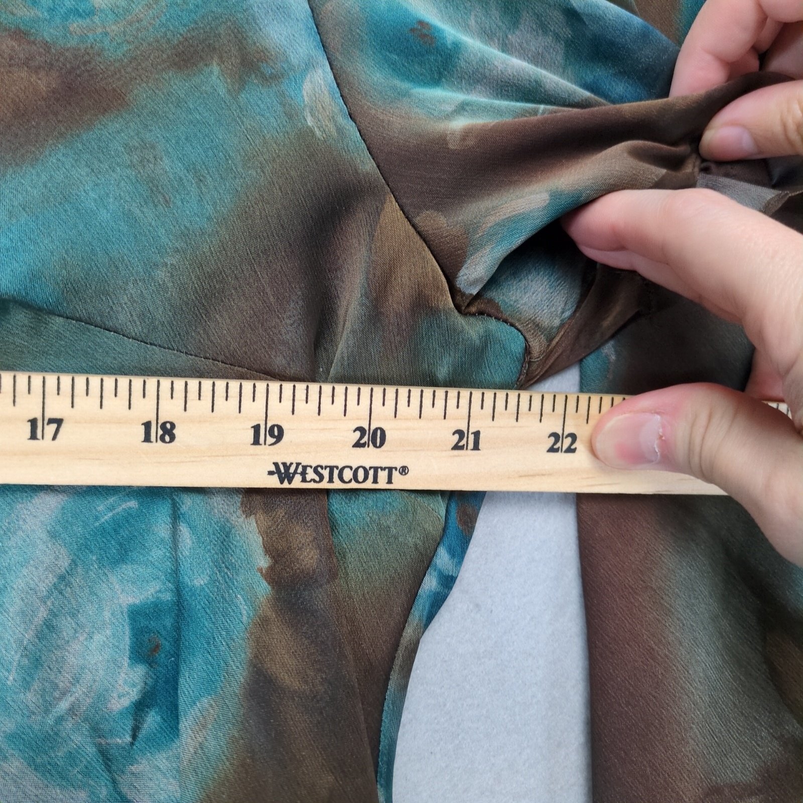 Vtg R&M Richards Sheer Floral Overlay 2pc Blouse & Maxi Skirt Set Blue Brown USA Item image 3