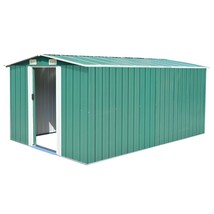 vidaXL Large Galvanized Steel Sliding Door Garden Shed with Green Exterior - $1,094.65 CAD