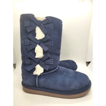 UGG Koolaburra Blue Suede Boots Girls 3 Shearling suede Bows - £14.52 GBP