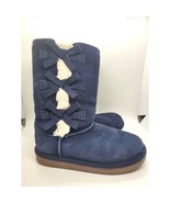 UGG Koolaburra Blue Suede Boots Girls 3 Shearling suede Bows - £14.38 GBP