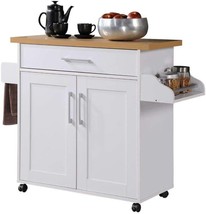 Hodedah Kitchen Island With Spice Rack, Towel Rack &amp; Drawer, White With Beech - £88.88 GBP