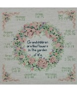 Family Tree Birth Record Embroidery Finished Wreath Grandma Pink Blue Fl... - £10.97 GBP